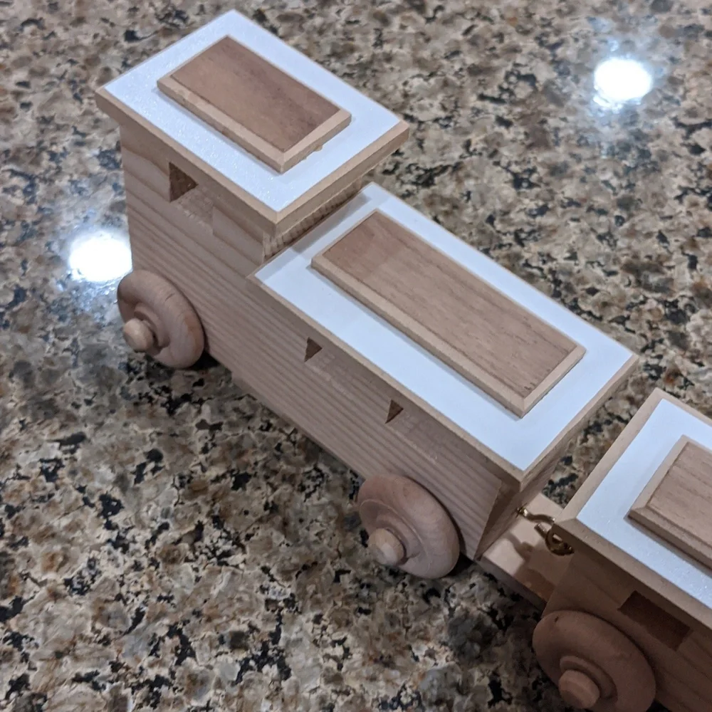 Vtg Wood Train Mid-Century Modern Solid Handcrafted Natural Locomotive